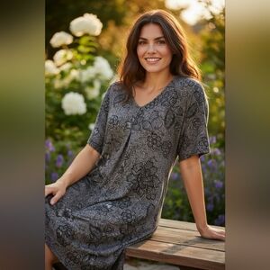 J. JILL WEAREVER Collection sz XL black cream floral summer comfy dress